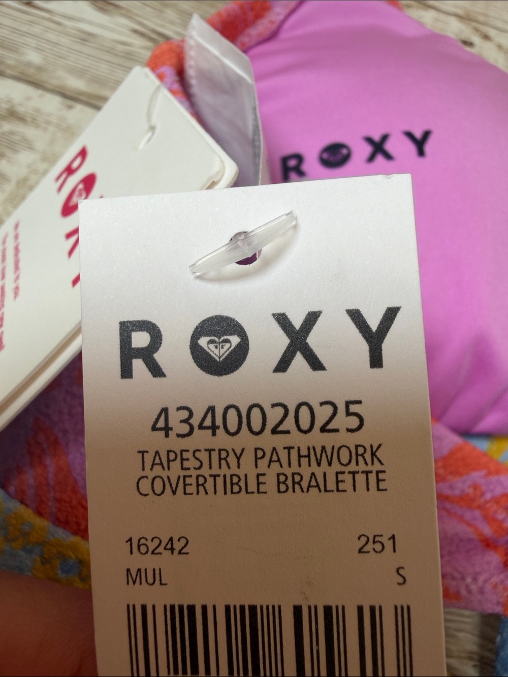 Roxy Pink Floral Tie-Front Bikini Top with Blue and Yellow Trim NEW S/8 - Picture 6 of 7